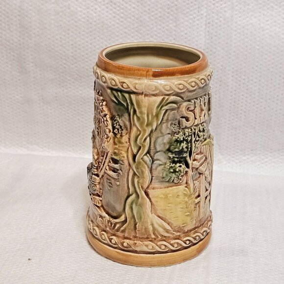 Vtg Six Flags Beer Stein Mug Log Flume Train & Car 3D Embossed Design Japan - Picture 4 of 12